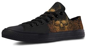 Gold Foil Skull Sneakers - Luxury Black Low Top Streetwear