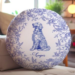 Toile De Jouy Dog Breeds Custom Chinoiserie Style - Personalized Round Pillow